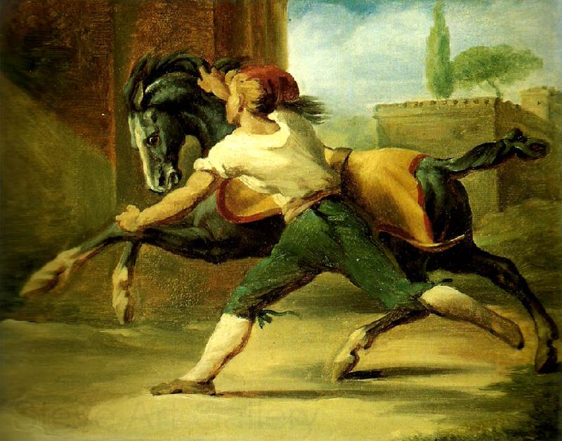 Theodore   Gericault palefrenier retenant un cheval Norge oil painting art